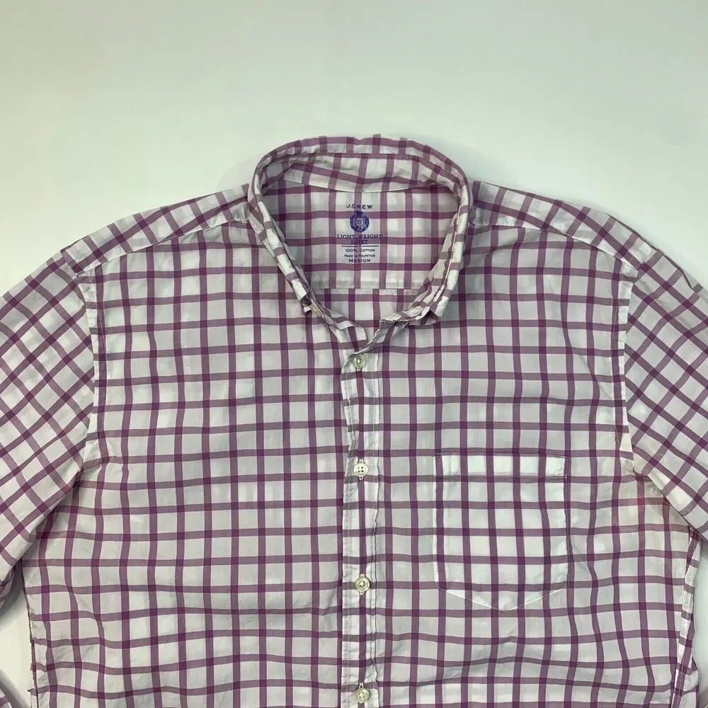 J Crew Shirt Mens Medium Purple Lightweight Cotton Button Down Windowpane Plaid
